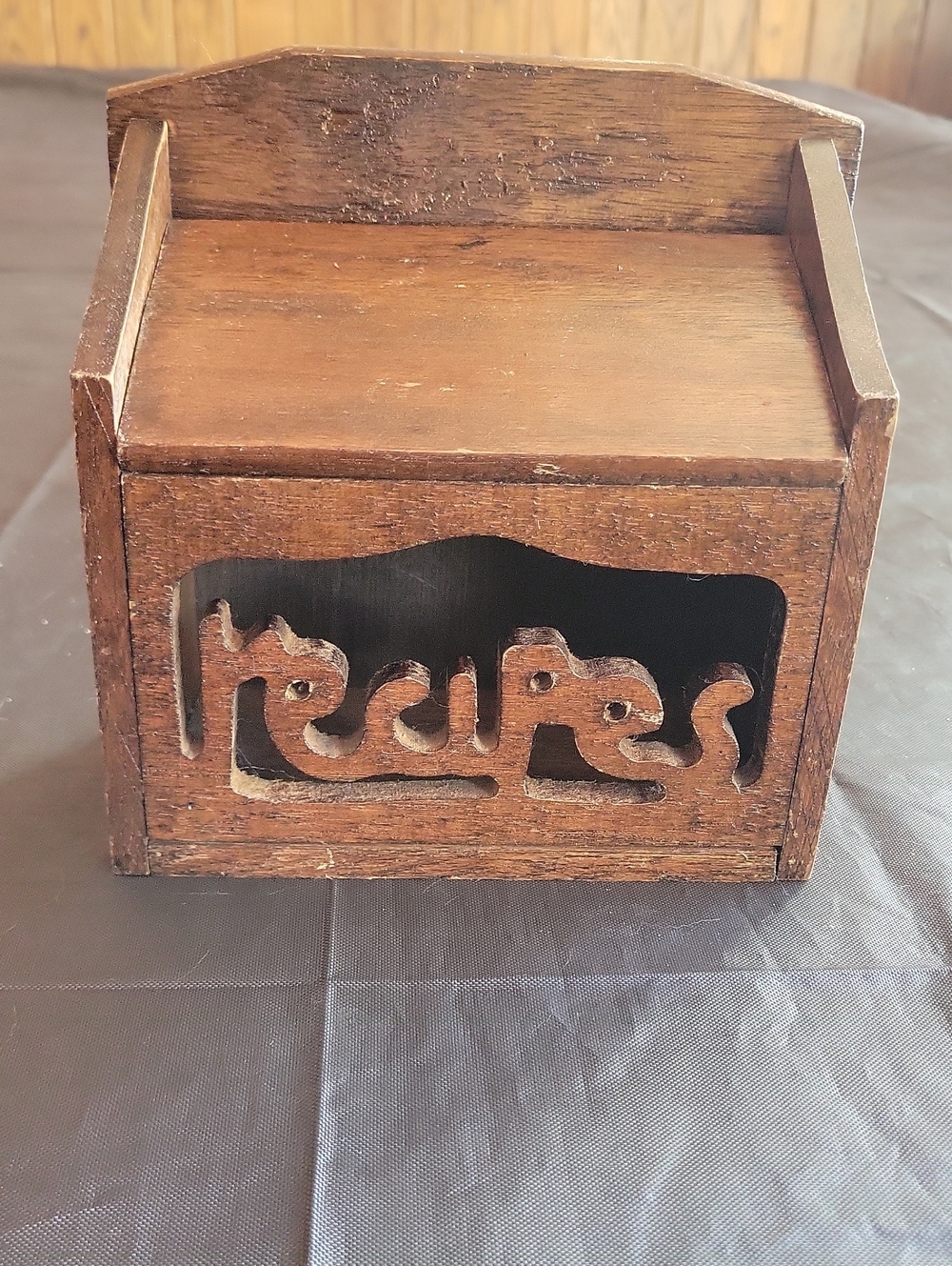 Vintage Wooden Recipe Box with Cutout "recipes"